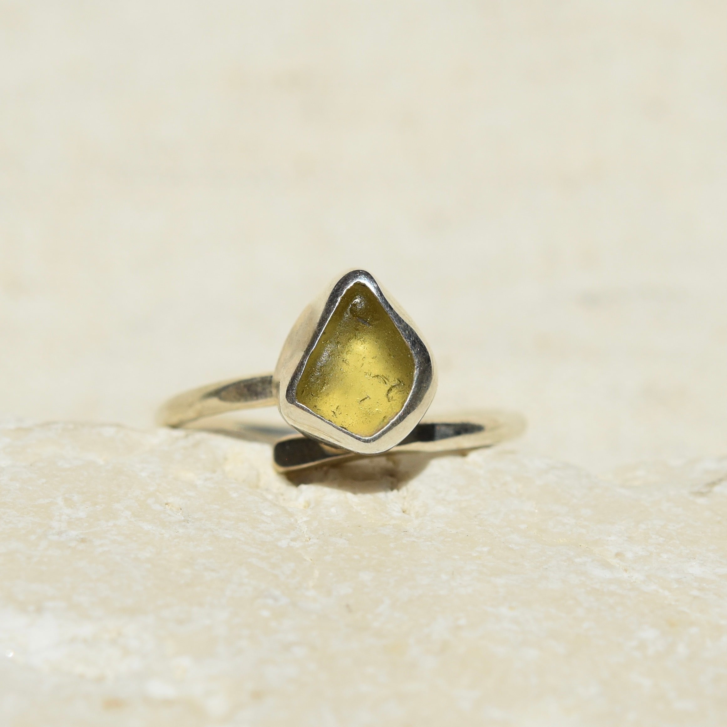 Pale Yellow Sea Glass Adjustable Ring