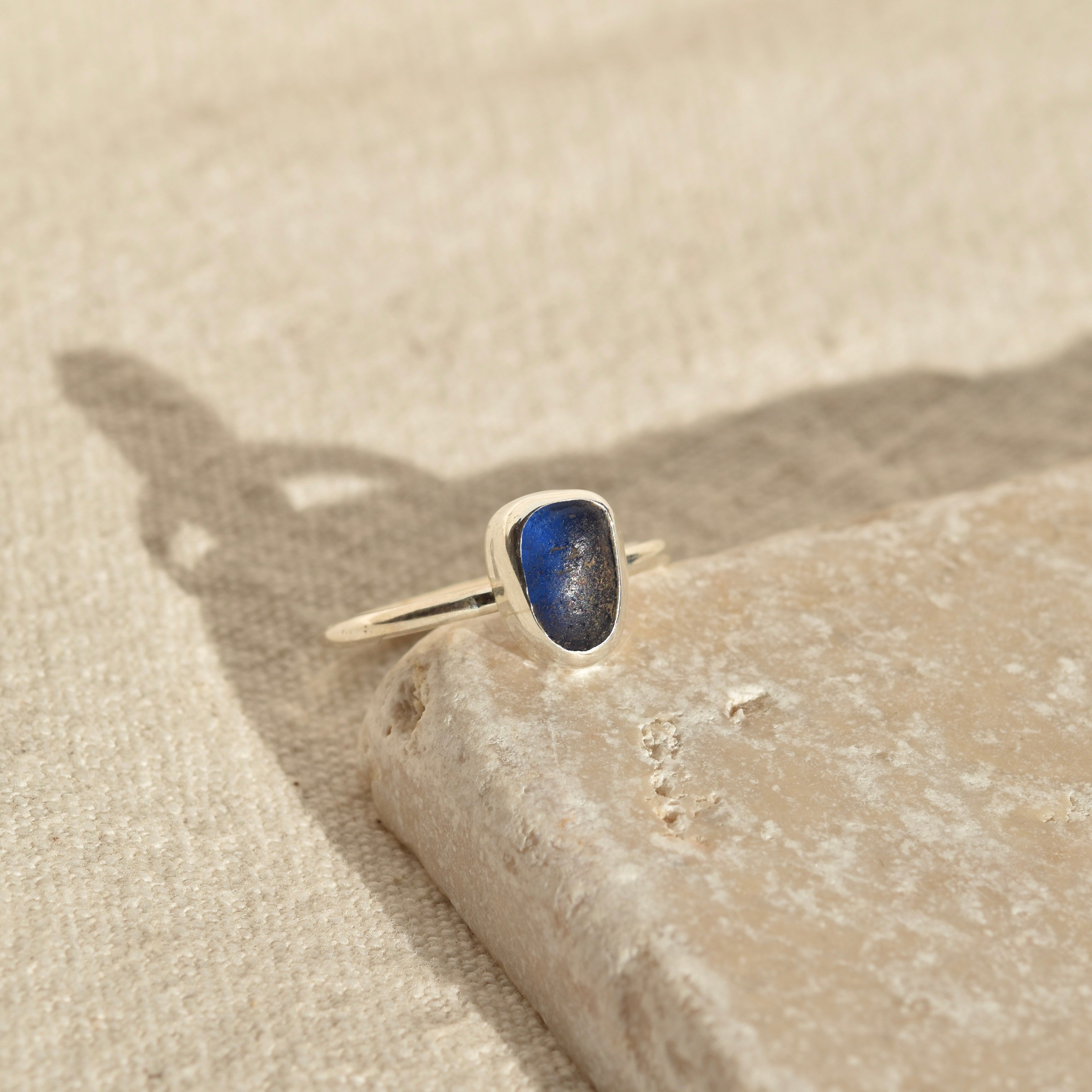 Deep Cobolt Blue Sea Glass Ring | Size M 1/2