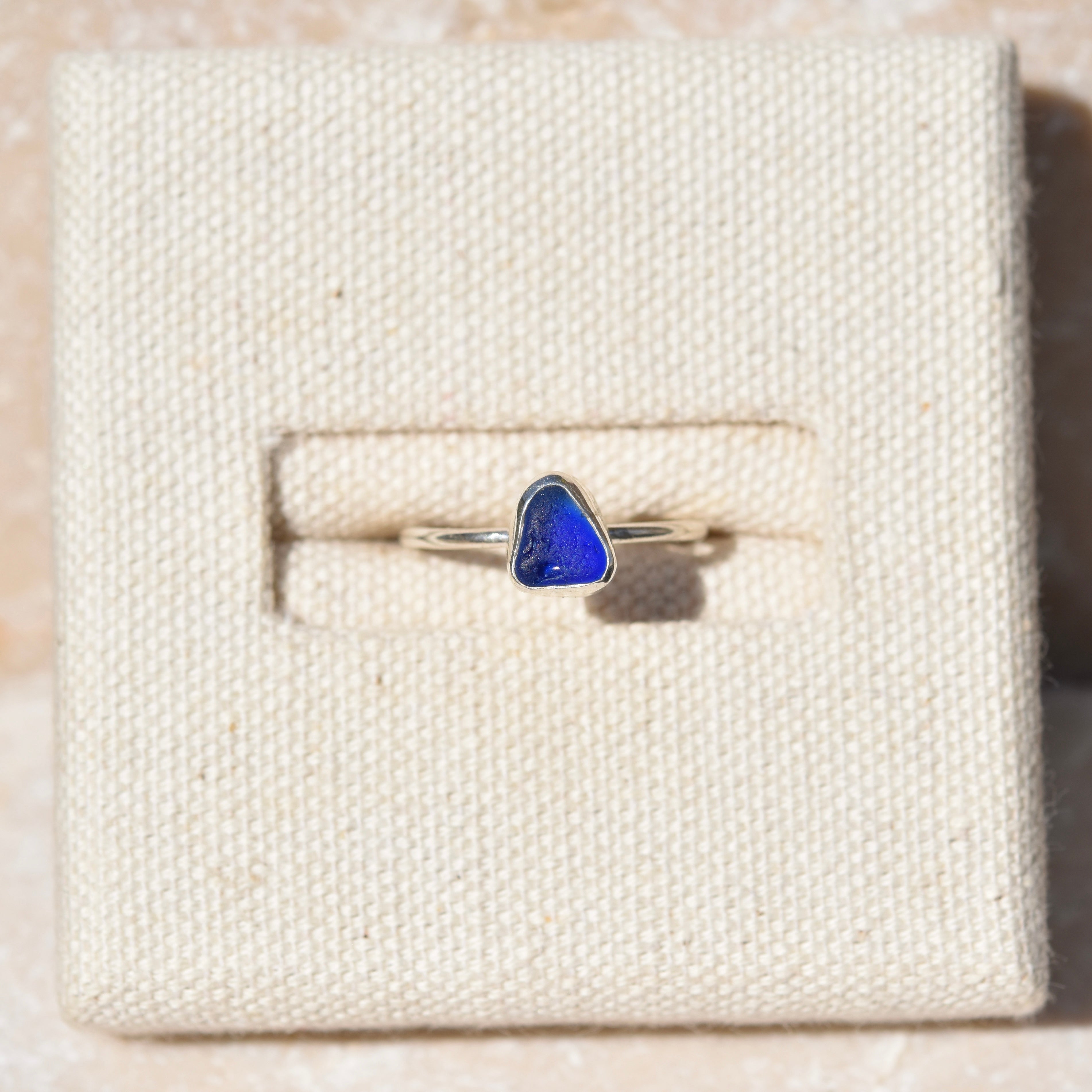 Blue sea glass ring fashion